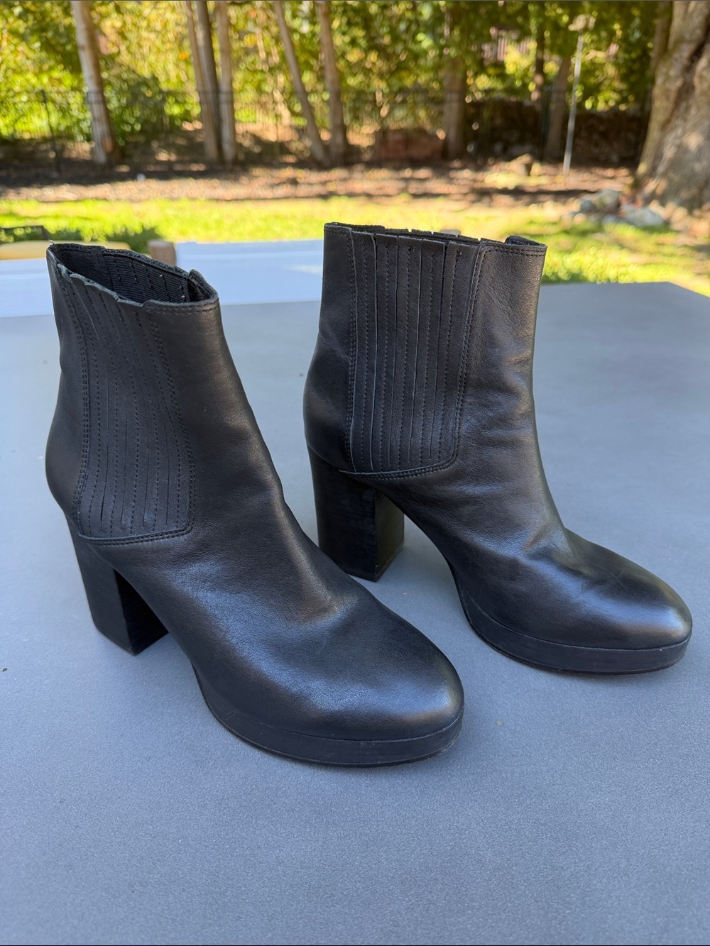 Eileen Fisher Black Leather Platform Ankle Boots